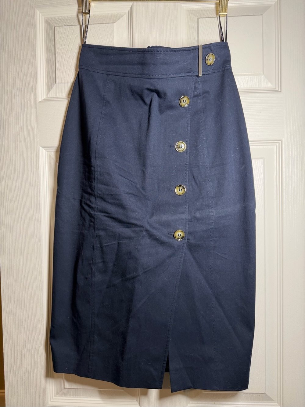 Karen Miller Navy Button-Front Skirt.